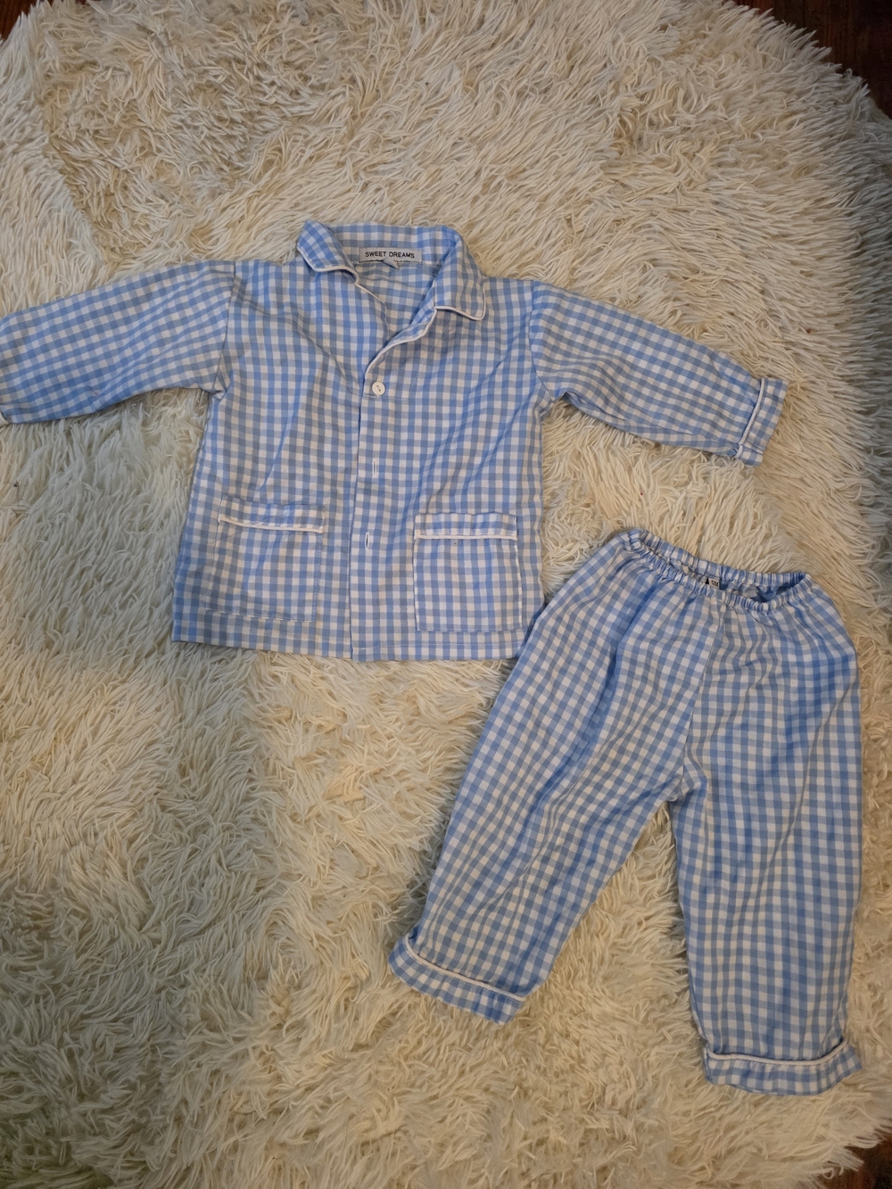 Sweet Dreams Blue Gingham Kids Pajama Set